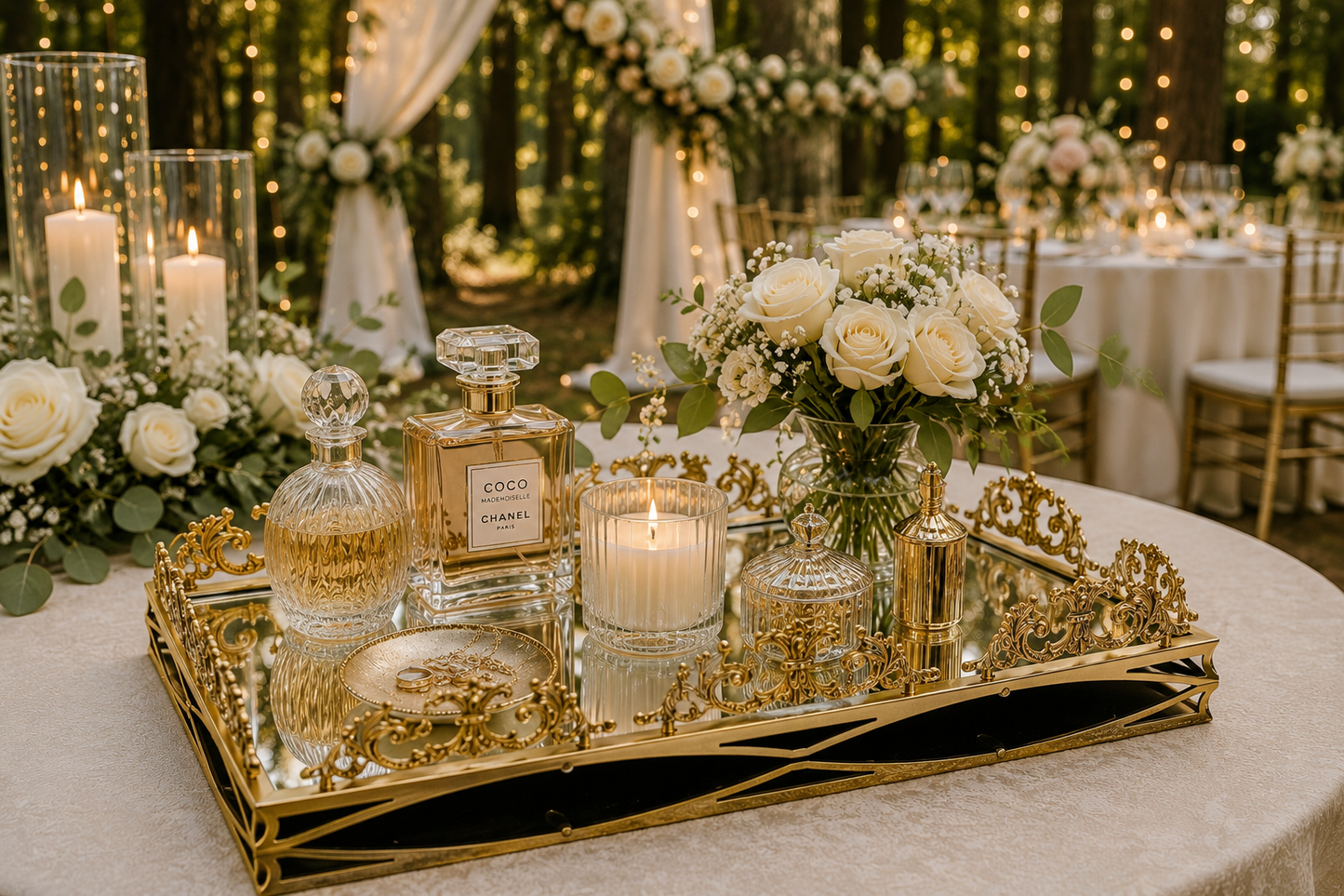 Luxury Gold Silver Large Luxury Mirrored Vanity Tray – Ornate Perfume, Jewelry & Bathroom Organizer