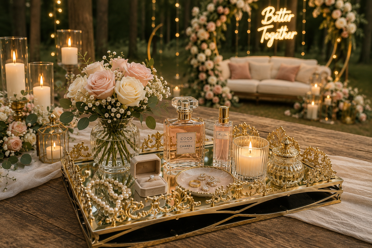 Luxury Gold Silver Large Luxury Mirrored Vanity Tray – Ornate Perfume, Jewelry & Bathroom Organizer