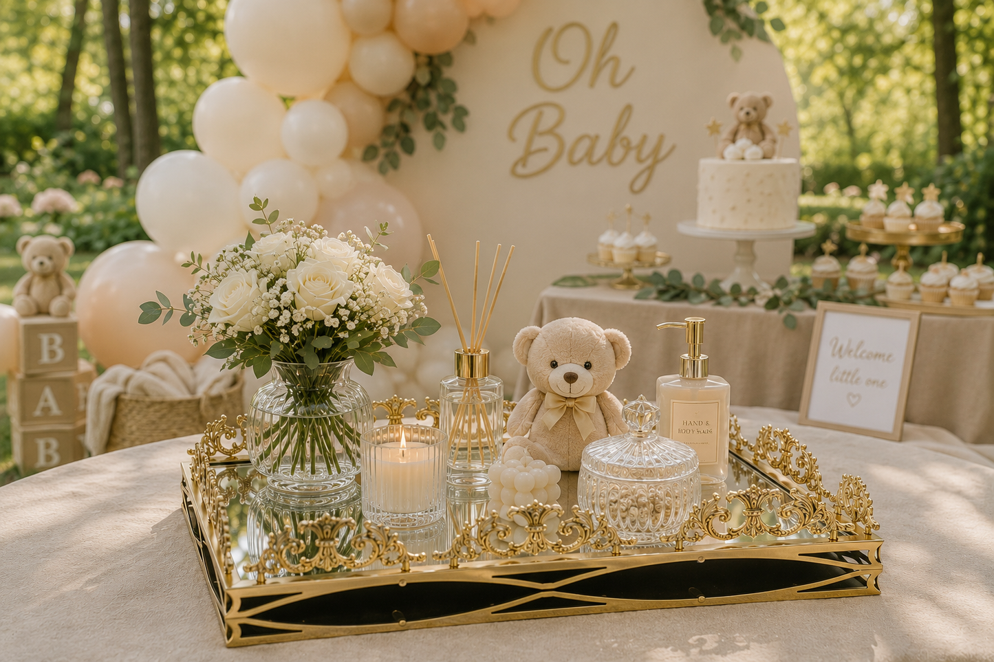 Luxury Gold Silver Large Luxury Mirrored Vanity Tray – Ornate Perfume, Jewelry & Bathroom Organizer