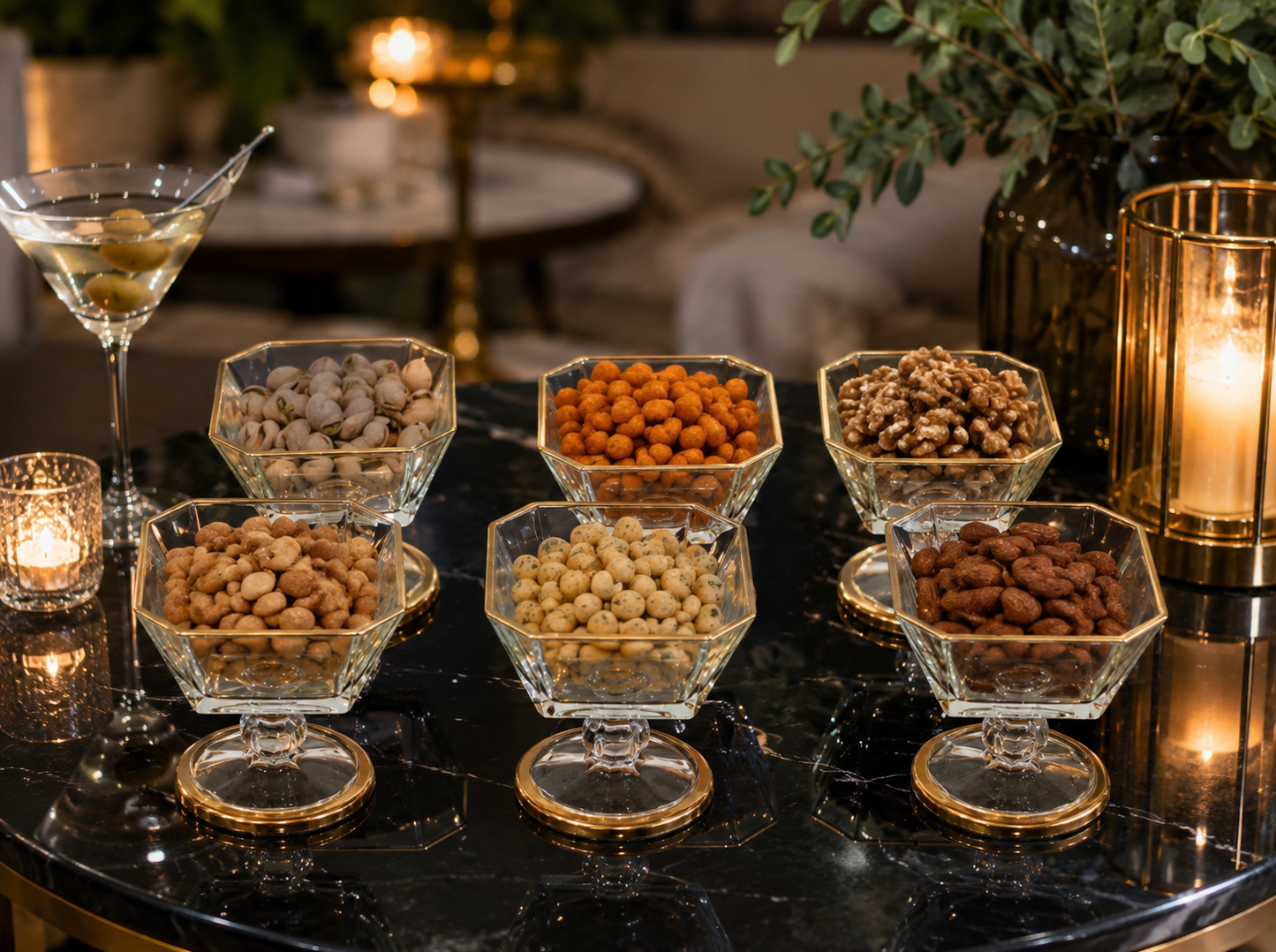 Glass Ice Cream Bowl Set: Gold Pedestal Sundae Serving Dishes, Set of 6