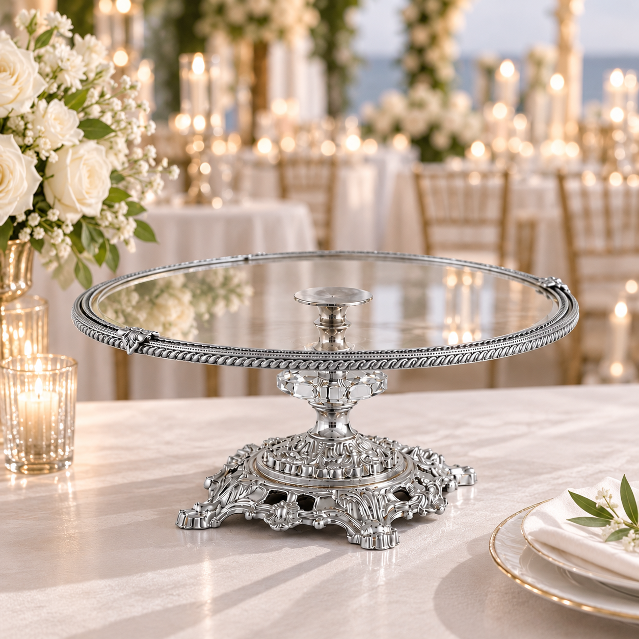 Luxury Wedding Glass Cake Stand 30 cm Pedestal Dessert Display