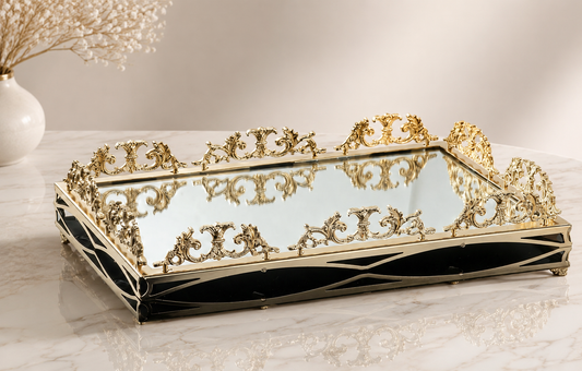 Gold Mirrored Serving Tray, Decorative Serving Tray for Perfume, Jewelry, Makeup Organizer