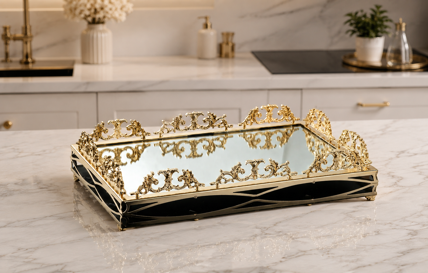 Gold Mirrored Serving Tray, Decorative Serving Tray for Perfume, Jewelry, Makeup Organizer