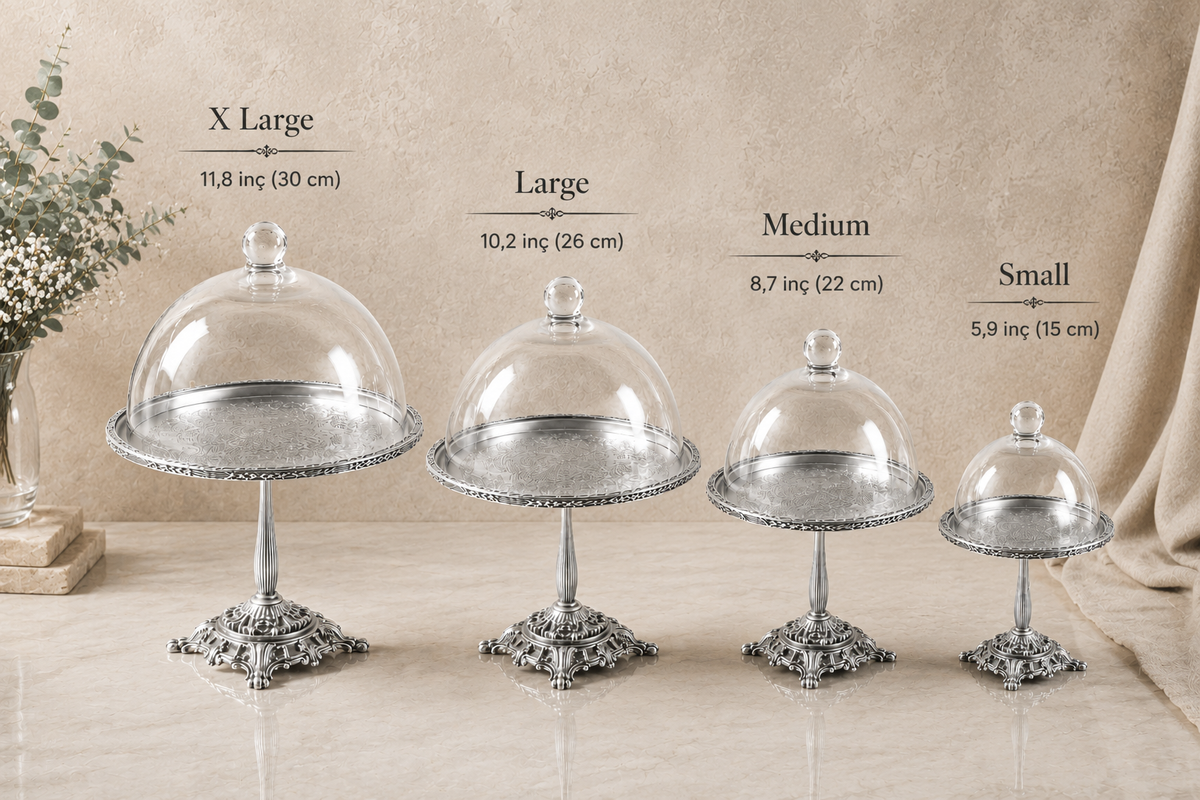 Silver Pedestal Dessert Stand with Glass Dome, Gold, Silver, Antique Finish