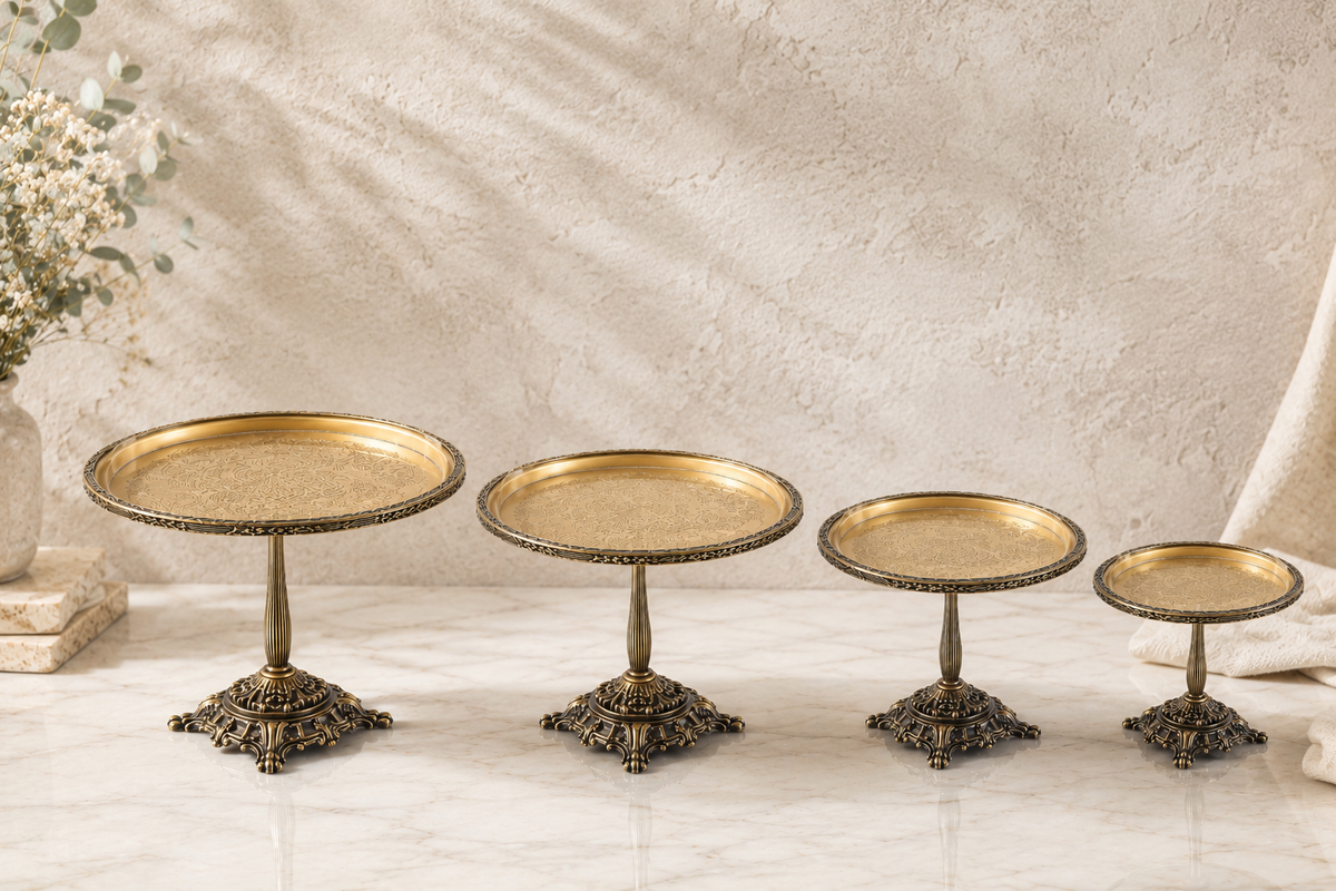 Silver Pedestal Dessert Stand | Vintage Metal Cake Display Tray