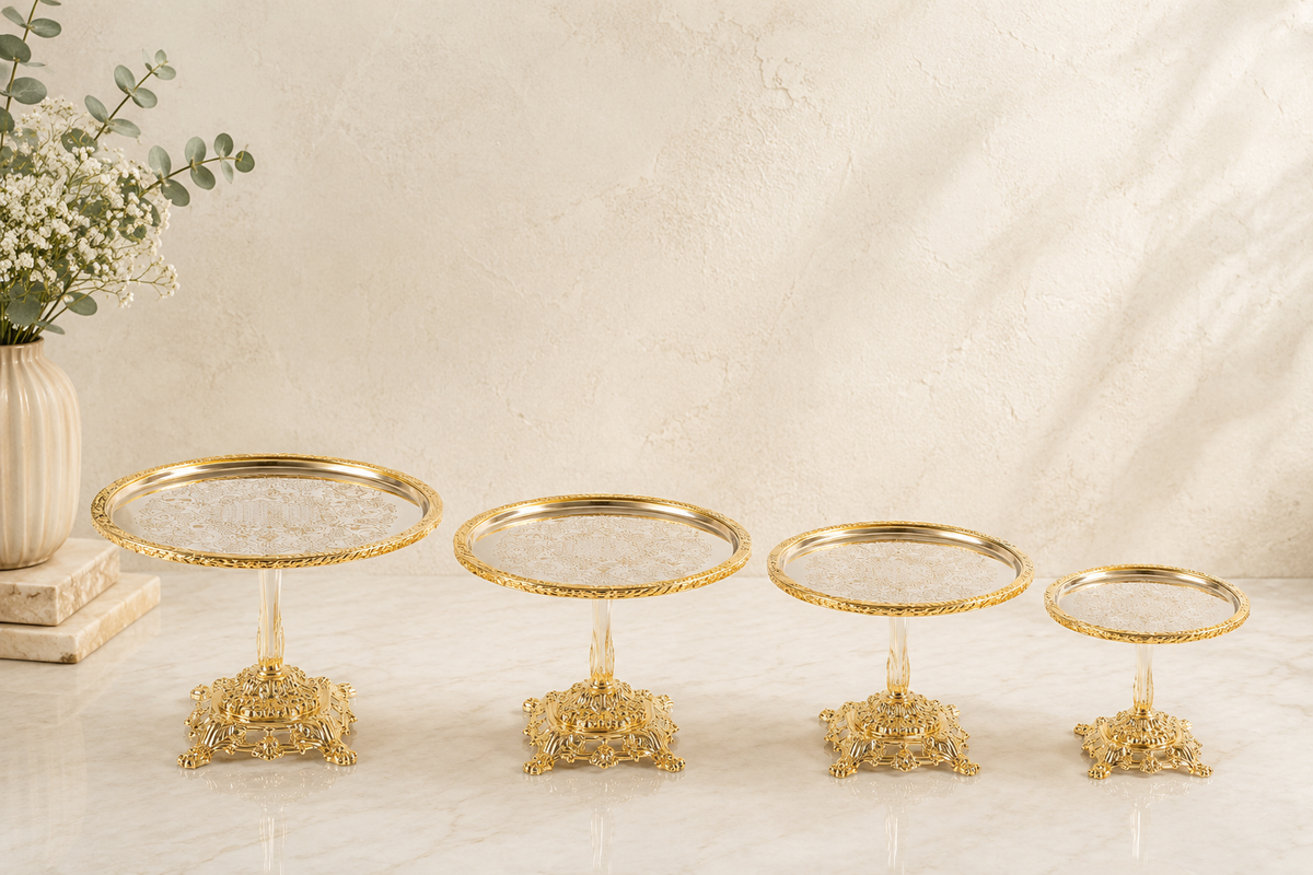 Silver Pedestal Dessert Stand | Vintage Metal Cake Display Tray