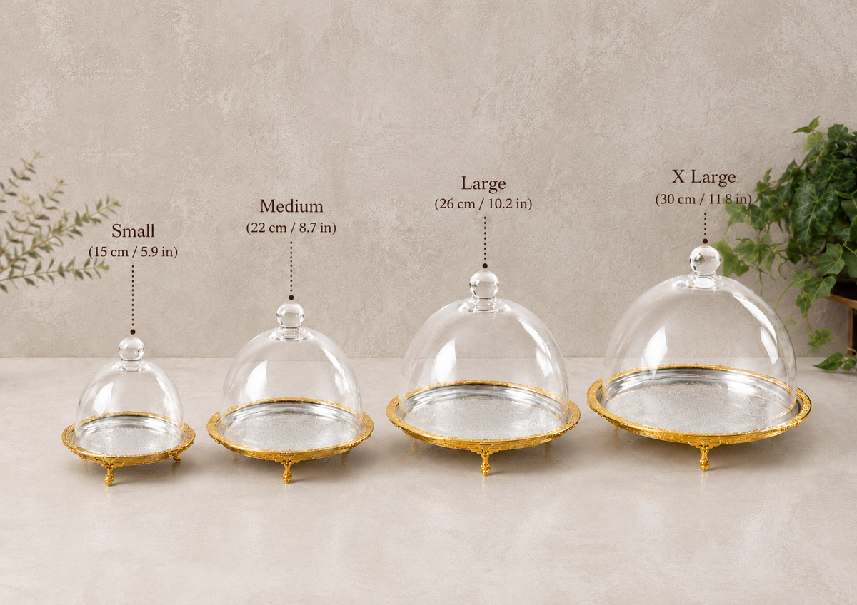 Antique Round Cake Stand with Glass Dome | Footed Dessert Serving Tray
