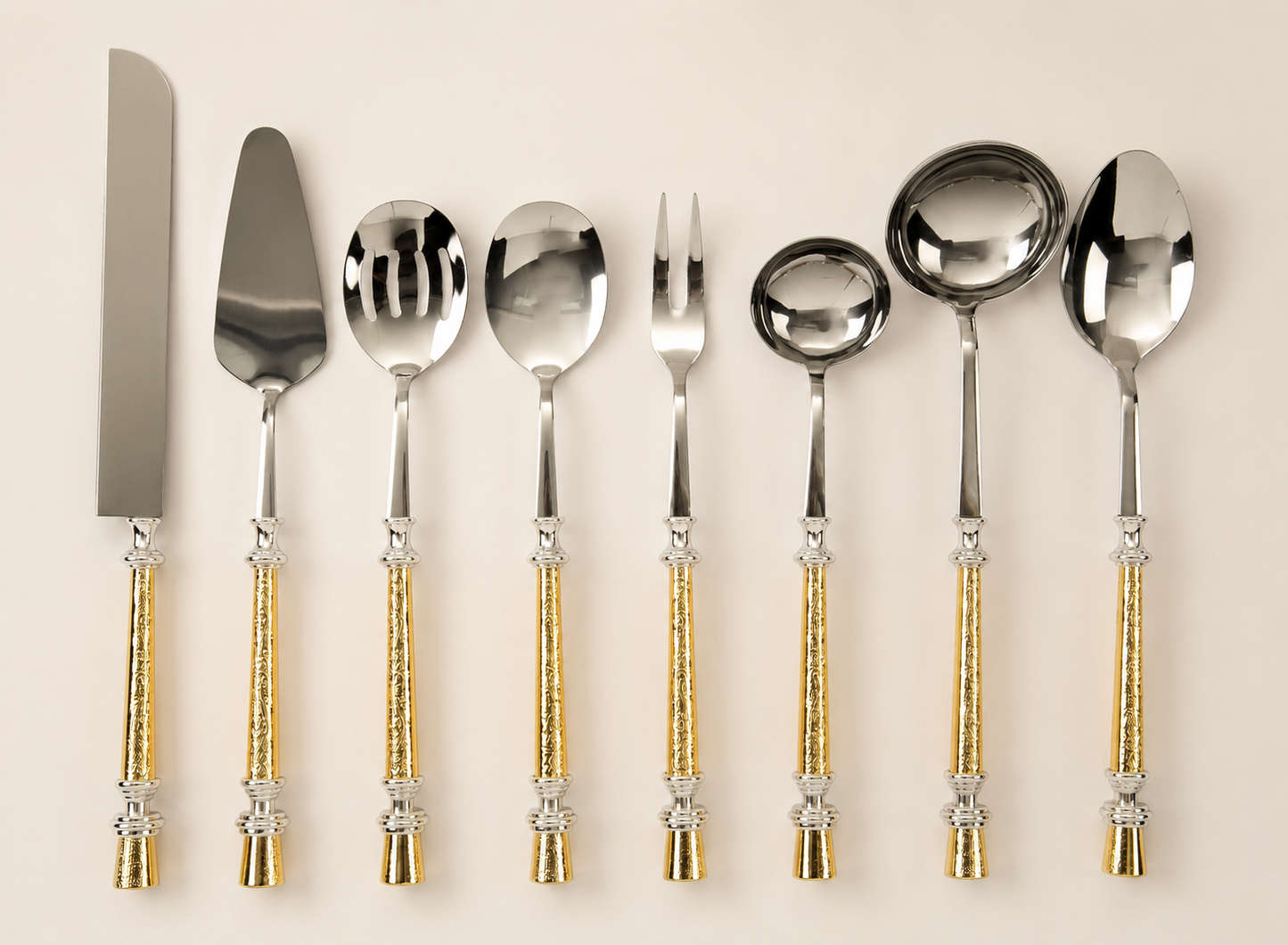 Luxury 5-Piece Serving Set - Gold & Silver Stainless Steel Serving Utensils