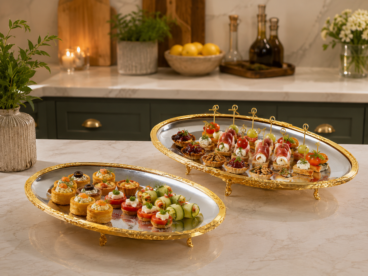 Antique Footed Serving Tray | Oval Decorative Platter