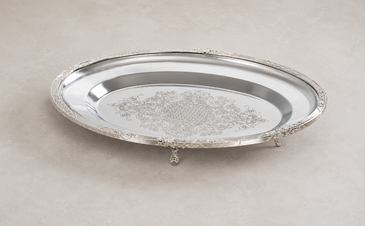 Antique Footed Serving Tray | Oval Decorative Platter
