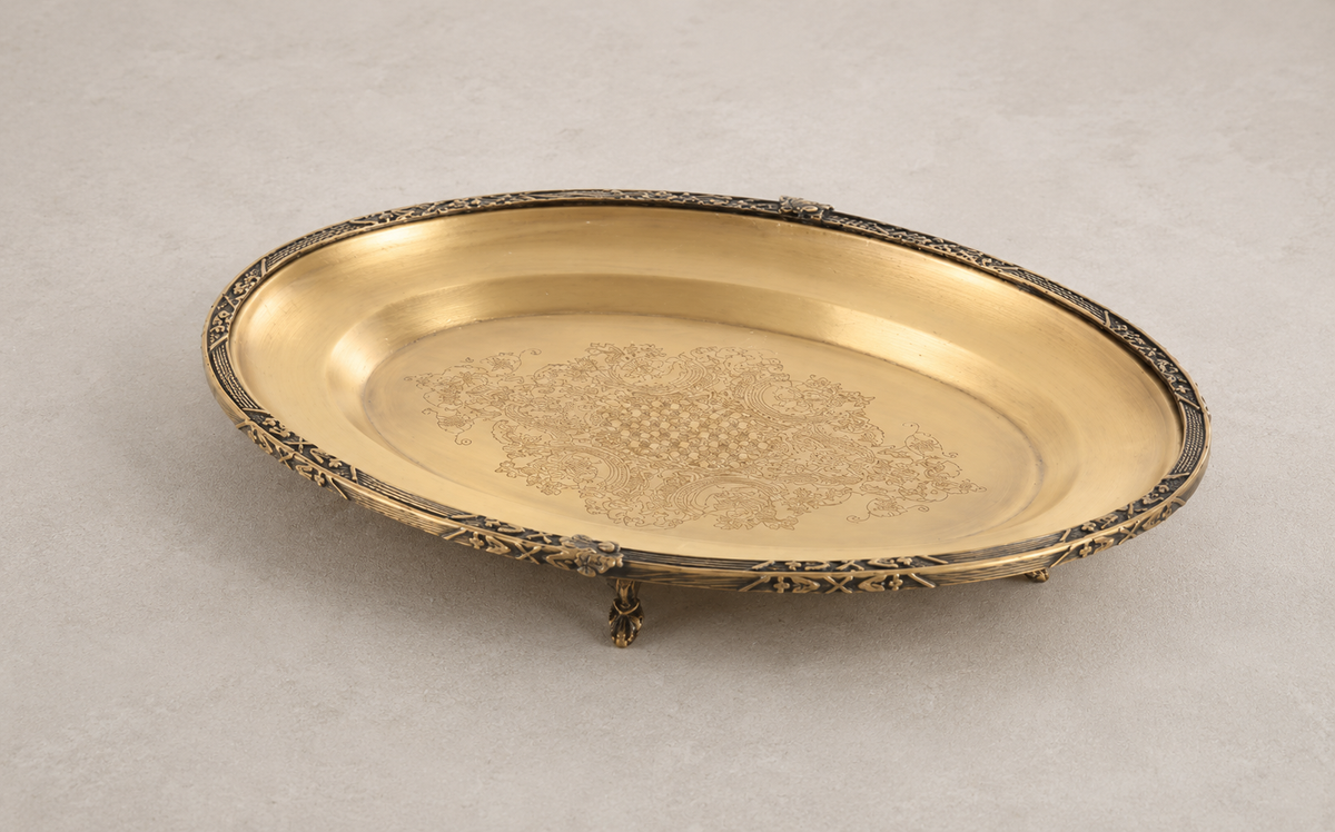 Antique Footed Serving Tray | Oval Decorative Platter