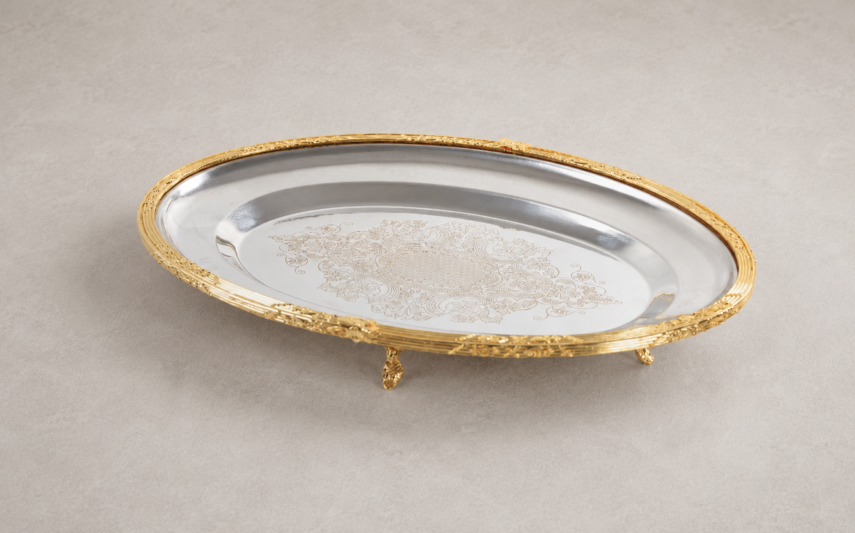 Antique Footed Serving Tray | Oval Decorative Platter