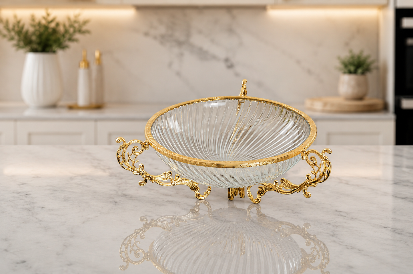 Silver Gold Glass Serving Bowl Metal Stand, Decorative Centerpiece, Wedding Gift Decor
