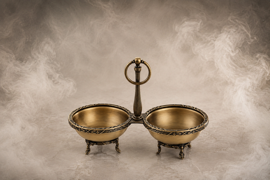 Antique, Vintage Color 2 Bowl Snack, Condiment Serving Stand Silver, Gold