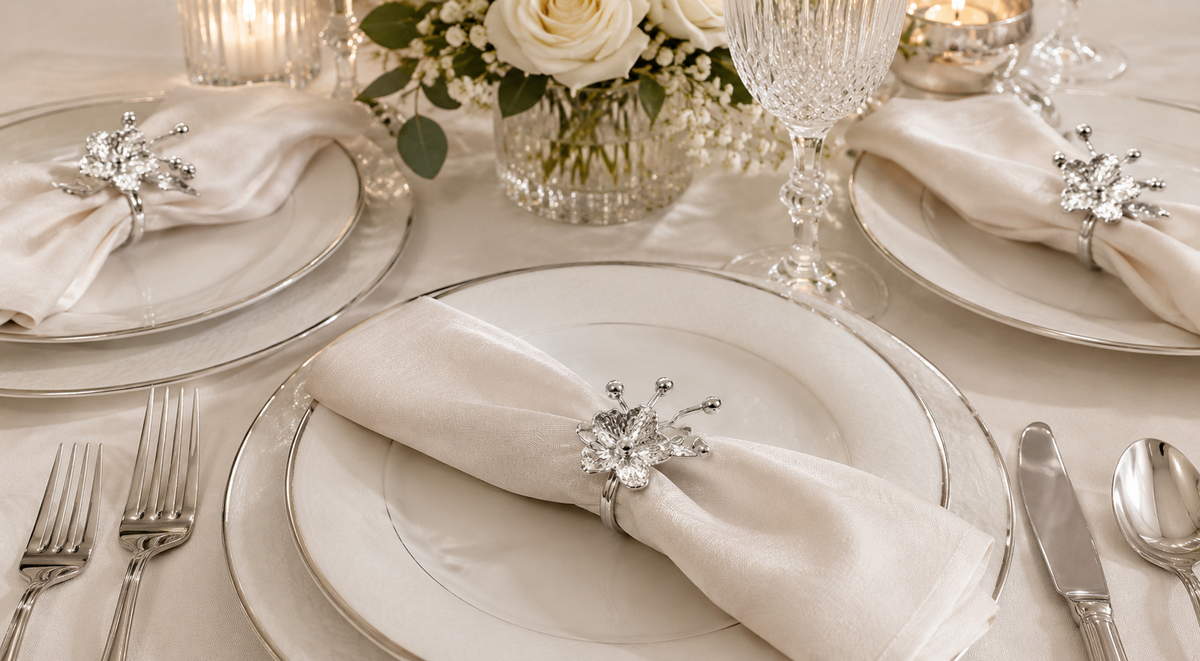 Floral Napkin Rings Set – Gold Silver Table Decor