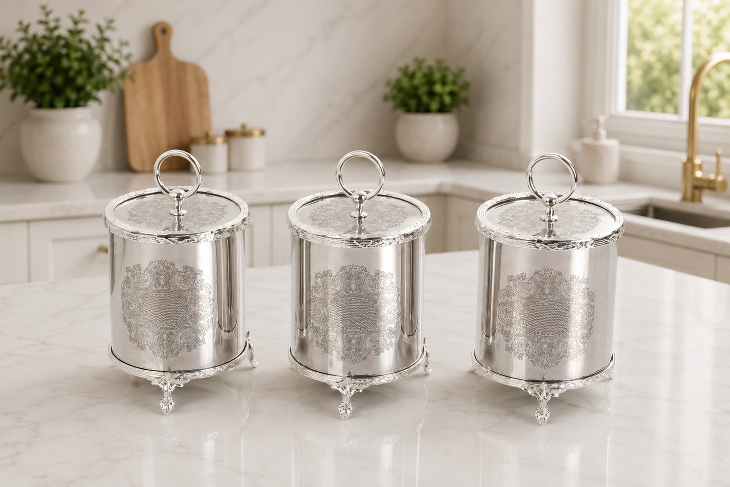 Luxury Gold Kitchen Canister Set of 3 1200cc Food Storage Jars