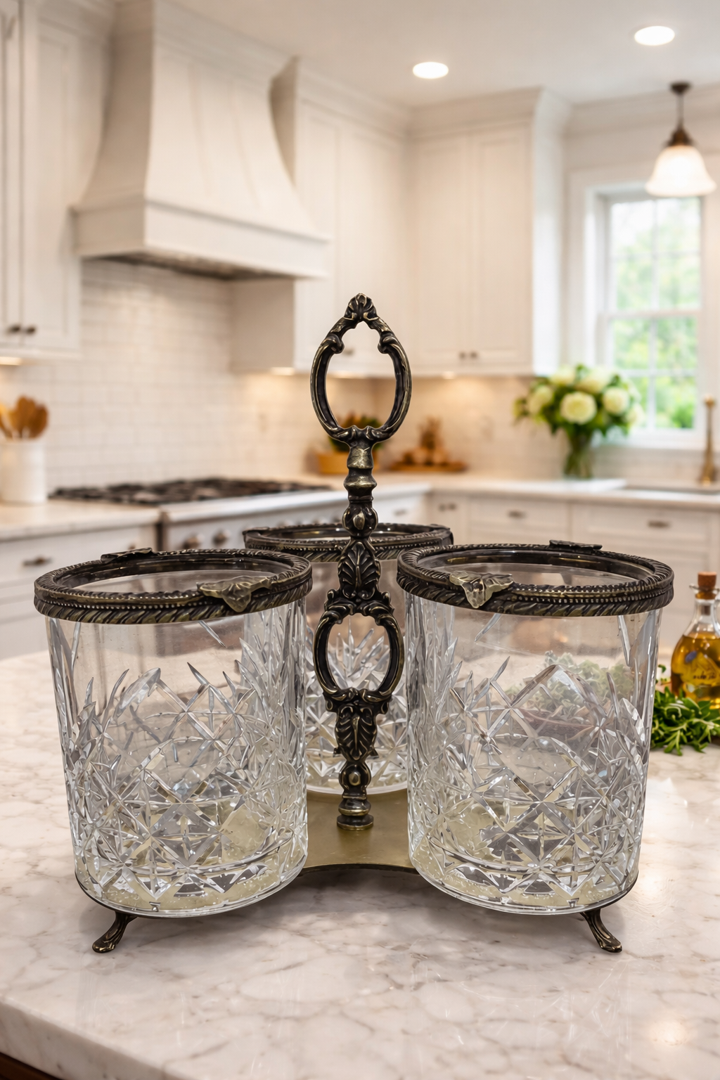 Crystal Glass Spoon Holder Gold, Elegant Kitchen Utensil Organizer, Bathroom Toothbrush Holder