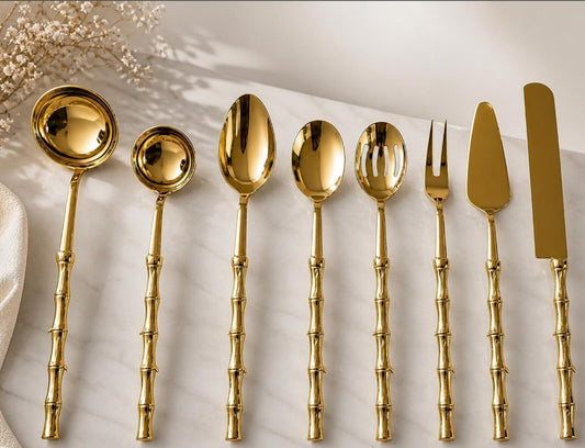 Gold Bamboo Handle Luxury Serving Set