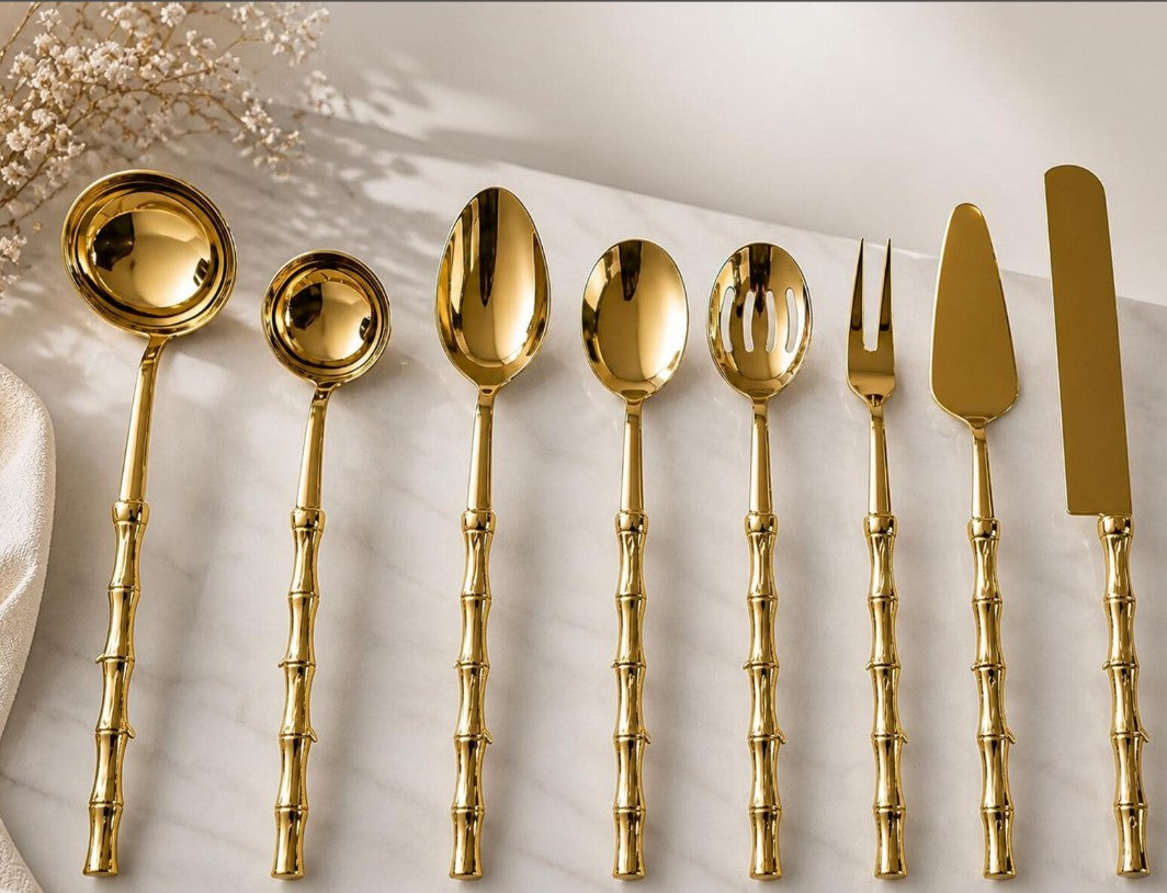 Antique Bamboo Handle Luxury Serving Set