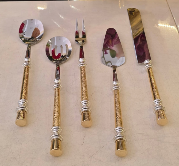 Luxury 5-Piece Serving Set - Gold & Silver Stainless Steel Serving Utensils