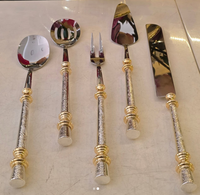 Luxury 5-Piece Serving Set - Gold & Silver Stainless Steel Serving Utensils