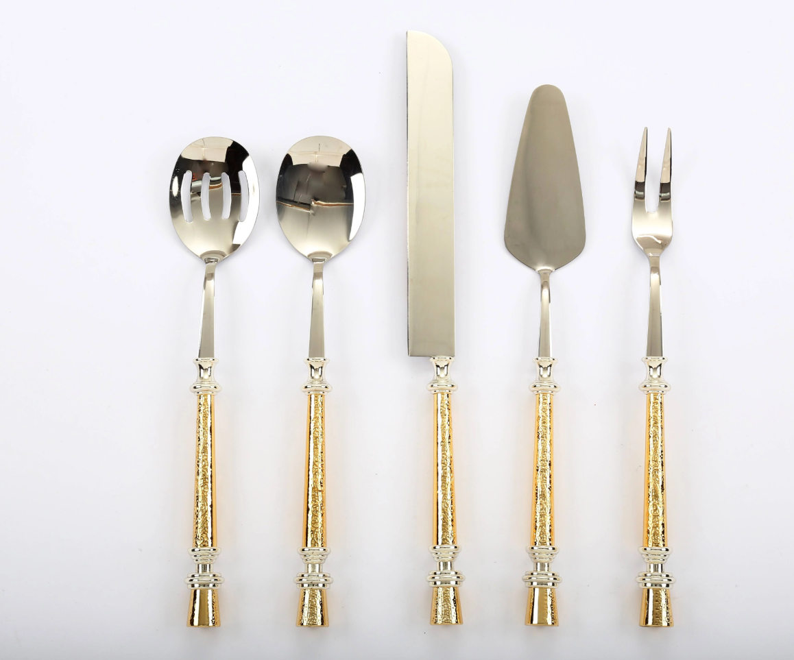 Luxury 5-Piece Serving Set - Gold & Silver Stainless Steel Serving Utensils