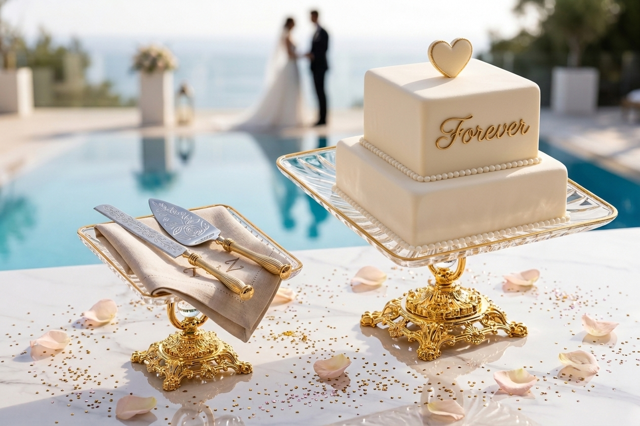 Gold Crystal Glass Cake Stand – Luxury Square Dessert & Wedding Cake Display