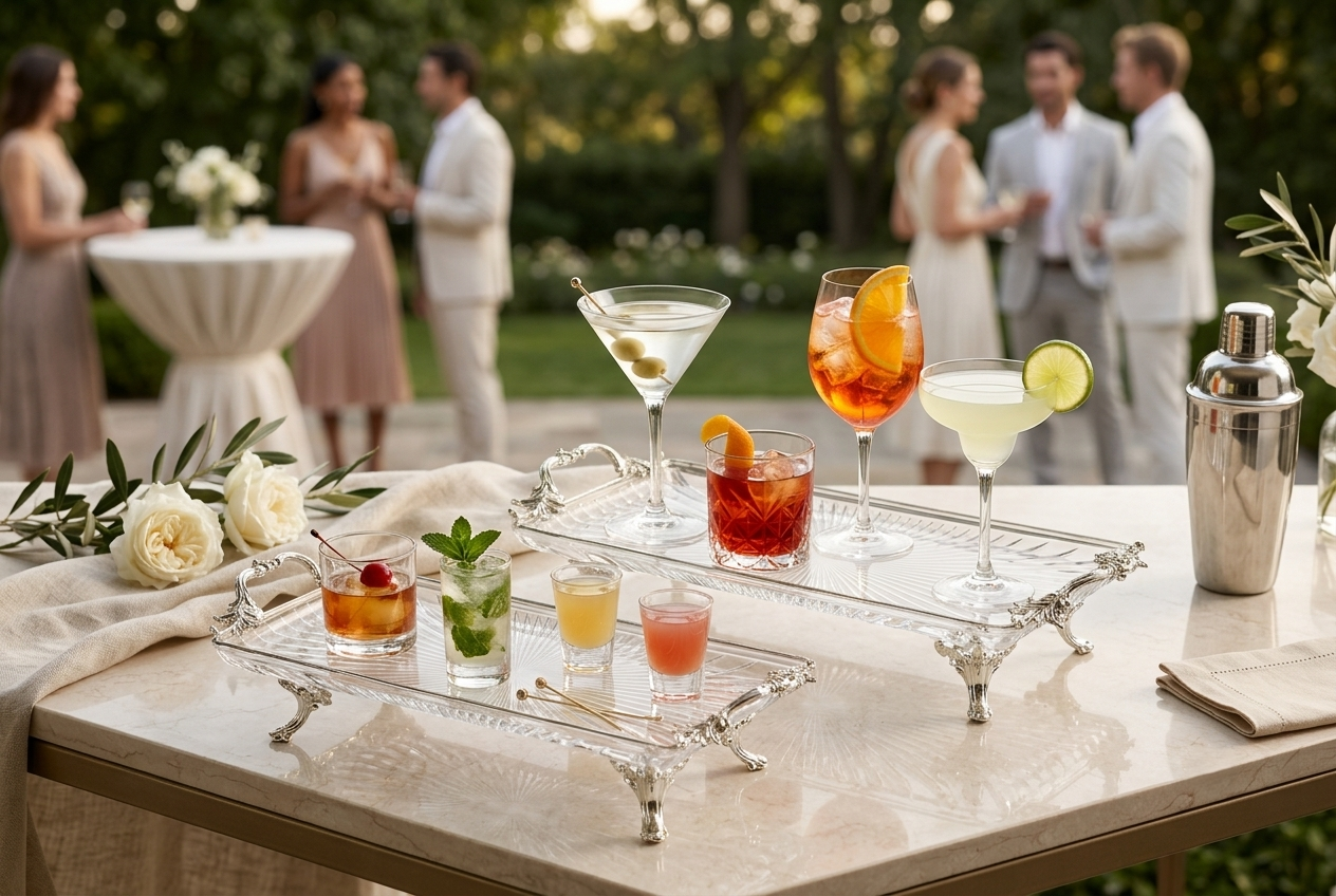 Luxury Glass Serving Tray, Decorative Gold Handles, Kitchen Counter Organizer