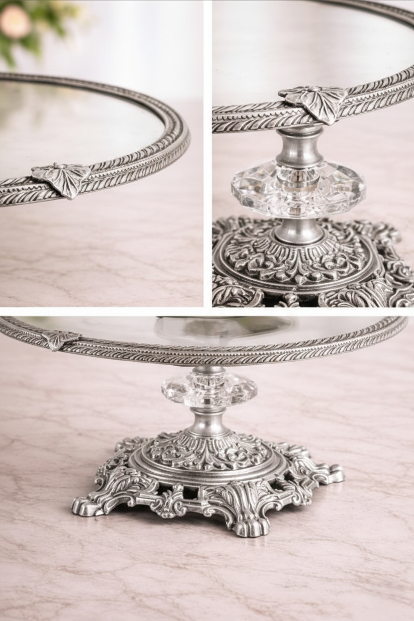 Gold Wedding Cake Stand 11.4 in (29 cm), Ornate Pedestal Display Stand for Desserts, Pastries