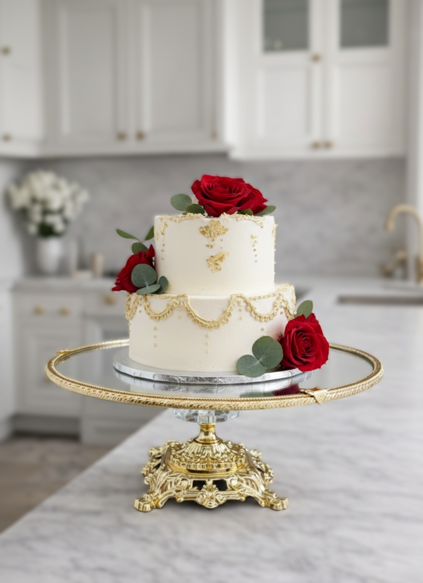 Antique Glass Cake Stand 11.4 in (29 cm) | Ornate Pedestal Display Stand for Desserts & Pastries