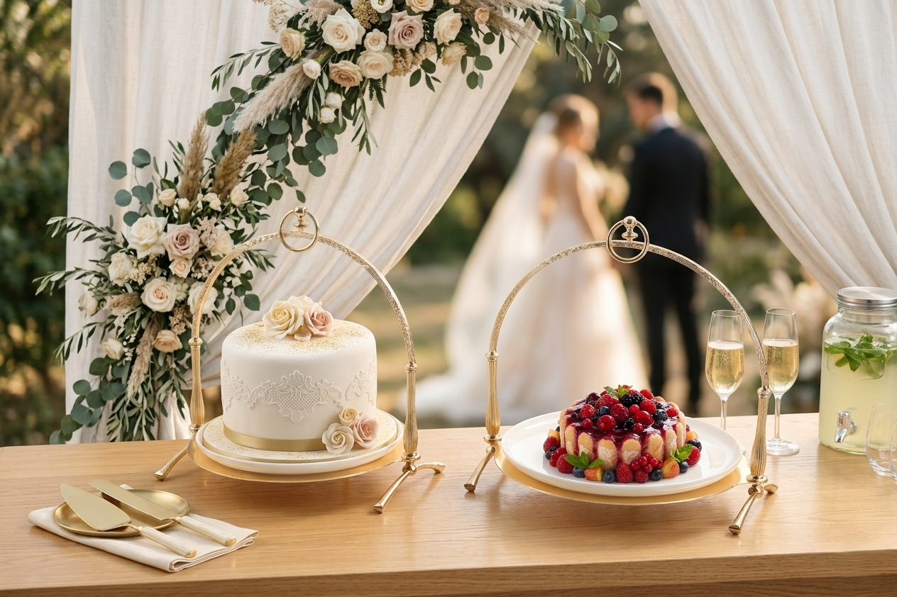 Luxury Porcelain Wedding Cake Stand, Serving Stand, Stainless Steel Dessert Display Tray