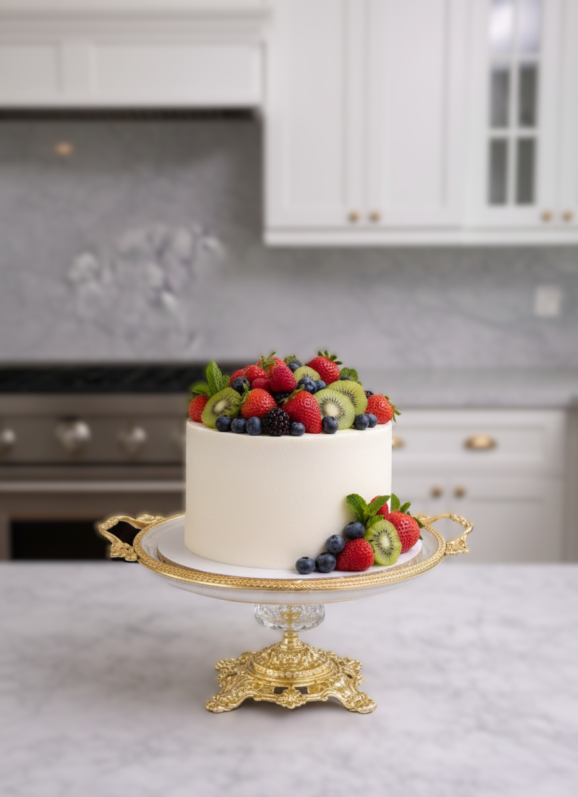Gold Vintage Pedestal Wedding Cake Stand, Porcelain Dessert Display, 30 cm