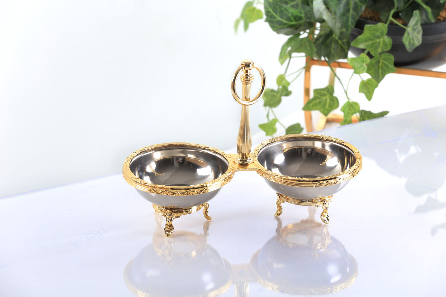 Double Candy Dish with Handle | Antique Footed Serving Bowl
