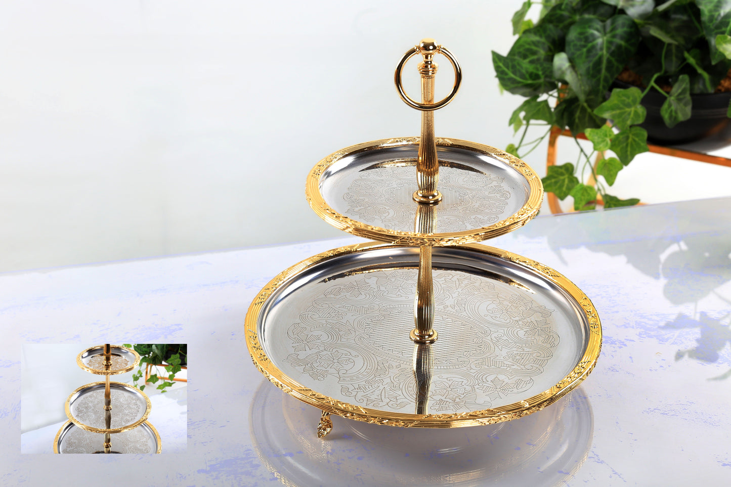 Luxury 2 Tier Serving Stand Stainless Steel Dessert and Appetizer Display