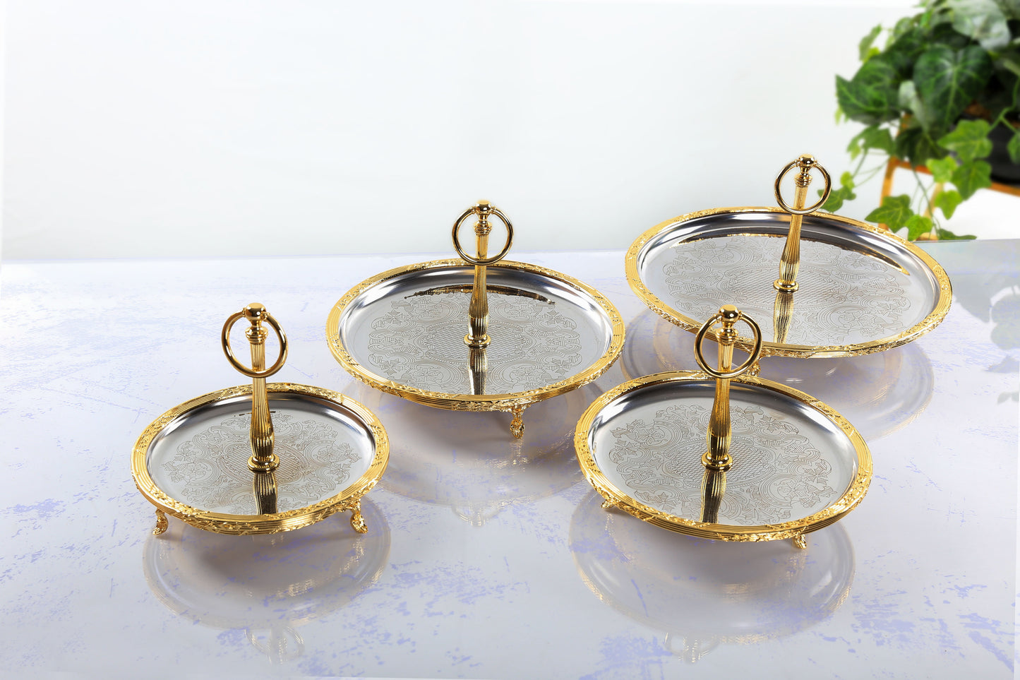 Silver Serving Tray with Handle | Vintage Round Dessert & Tea Tray