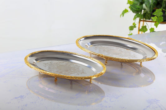 Gold Footed Serving Tray | Oval Decorative Platter