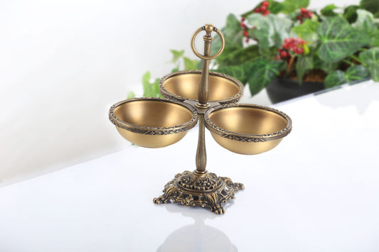 Triple Candy Dish with Handle | Antique Pedestal Serving Bowl