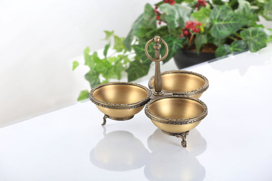 Triple Candy Dish with Handle | Antique Footed Serving Bowl