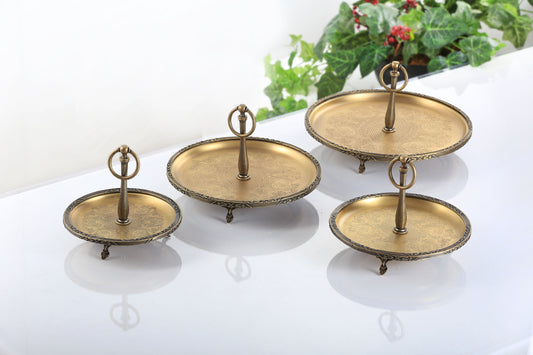 Antique Serving Tray with Handle | Vintage Round Dessert & Tea Tray