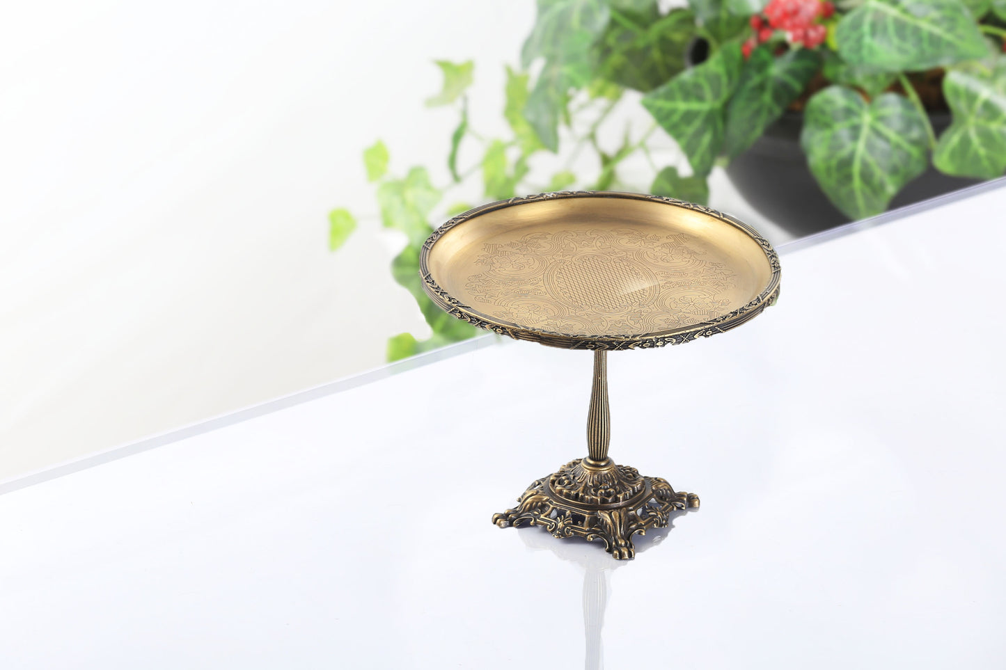 Gold Pedestal Dessert Stand | Vintage Metal Cake Display Tray
