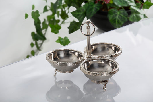 Triple Candy Dish with Handle | Silver Footed Serving Bowl