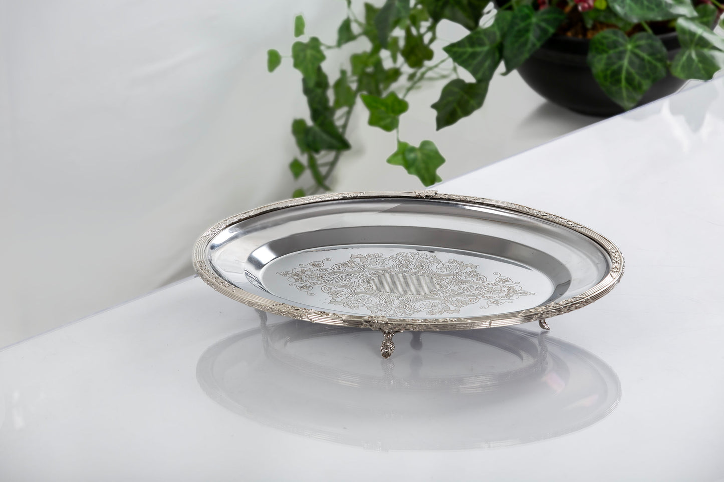 Antique Footed Serving Tray | Oval Decorative Platter