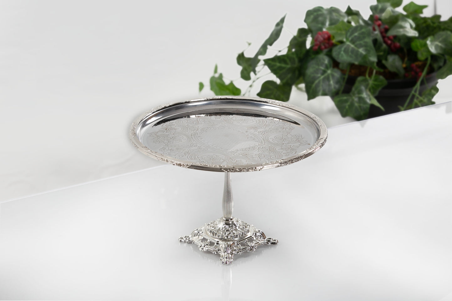 Gold Pedestal Dessert Stand | Vintage Metal Cake Display Tray