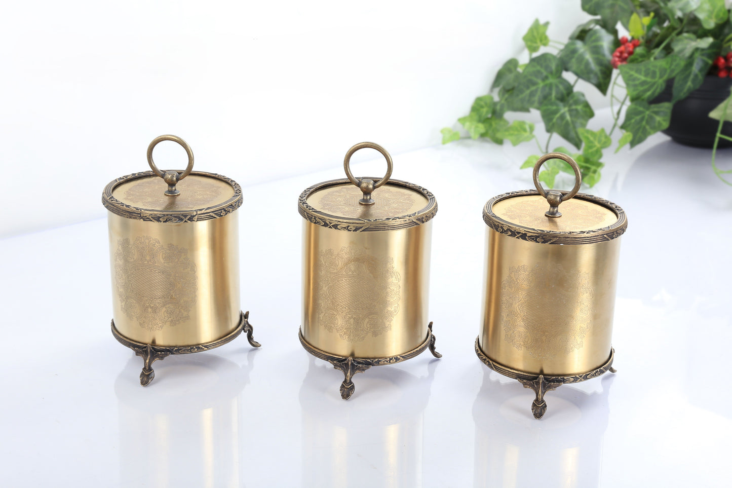 Luxury Gold Kitchen Canister Set of 3 1200cc Food Storage Jars