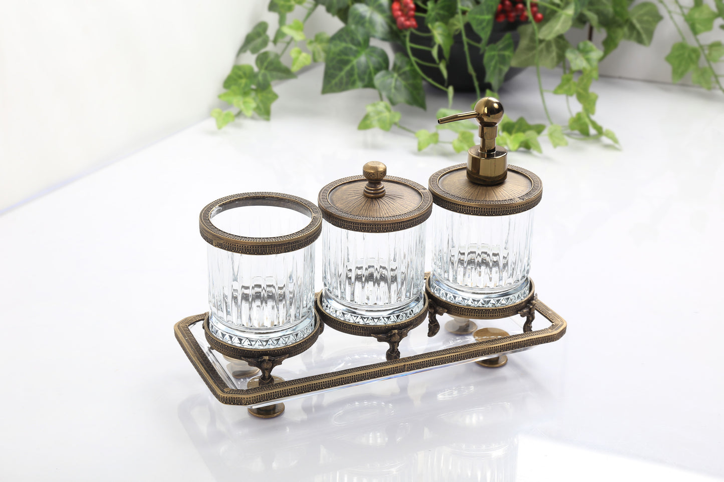 Luxury Bathroom Accessory Set Crystal Glass Vanity Organizer Toothbrush Holder Soap Dispenser Tray Gold Silver