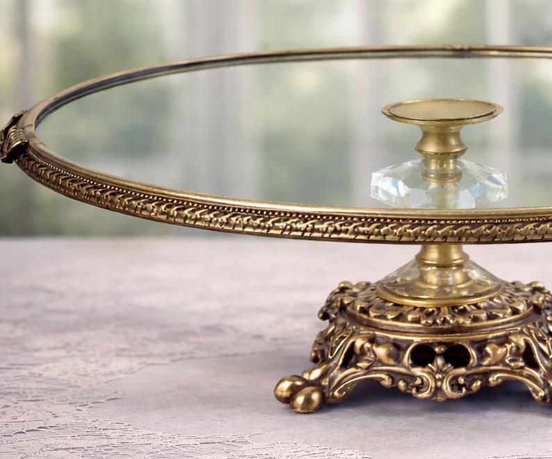Antique Glass Cake Stand 11.4 in (29 cm) | Ornate Pedestal Display Stand for Desserts & Pastries