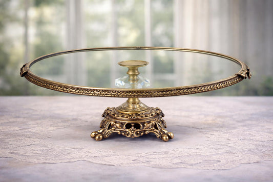 Antique Glass Cake Stand 11.4 in (29 cm) | Ornate Pedestal Display Stand for Desserts & Pastries