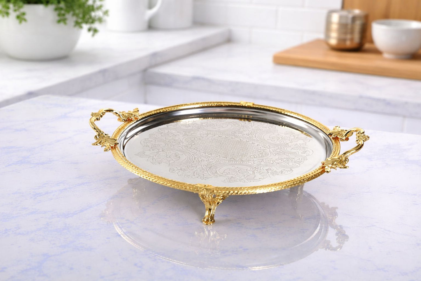 Luxury Bathroom Tray, Stainless Steel Pedestal Display Stand, Gold/Silver/Antique Finishes