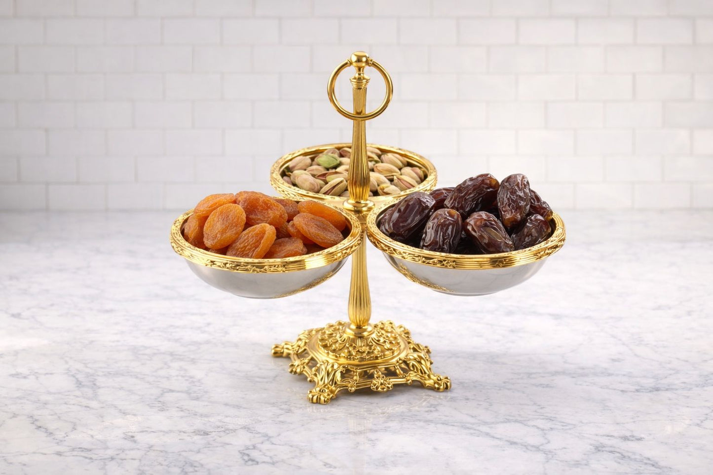 Triple Candy Dish with Handle | Antique Footed Serving Bowl