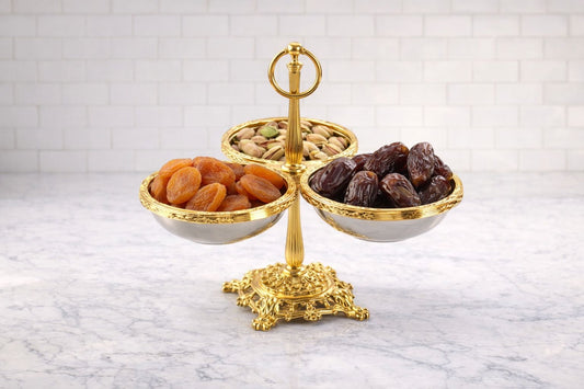 Triple Candy Dish with Handle | Antique Footed Serving Bowl